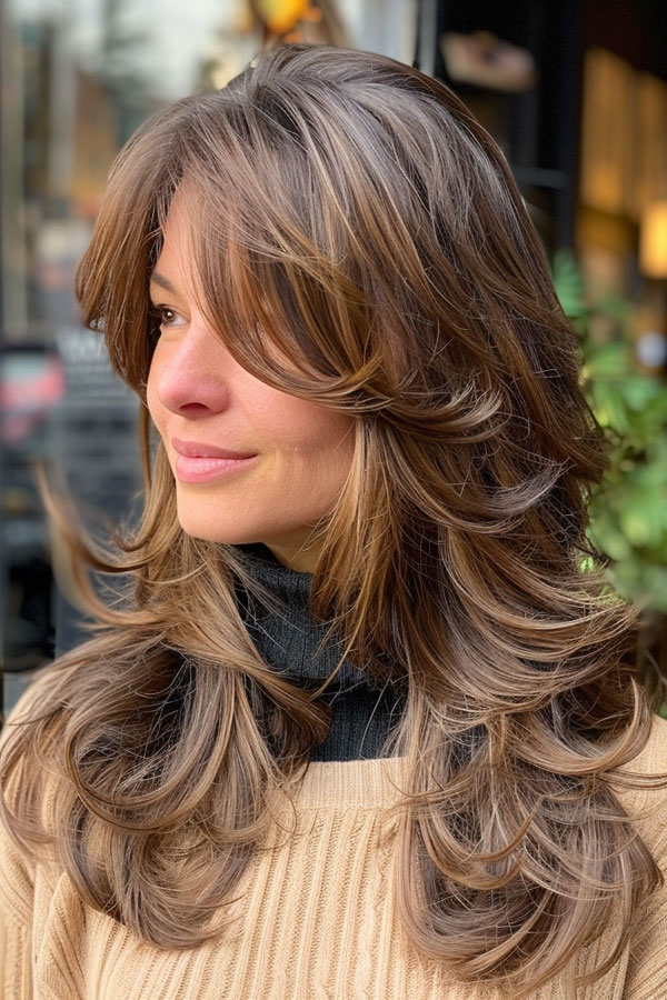 30 Long Butterfly Layered Haircuts : Layered Brunette Elegance