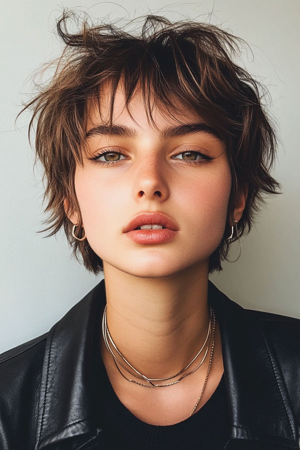 Edgy Tousled Shag with Micro Bangs, Cute Short Hairstyle, short haircut