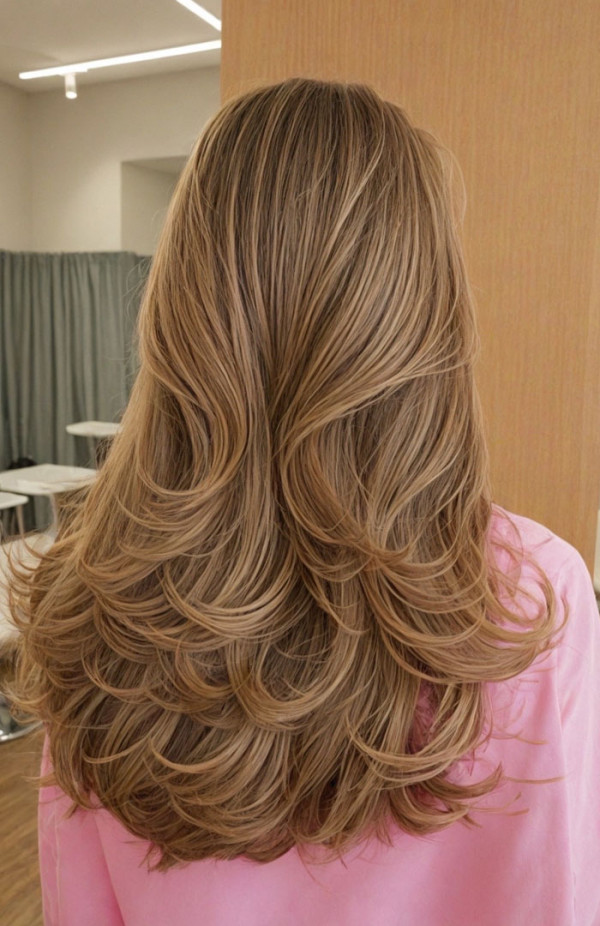 60 Cute Layered Hairstyles For Long Hair : Sandy Blonde Butterfly Layered Waves