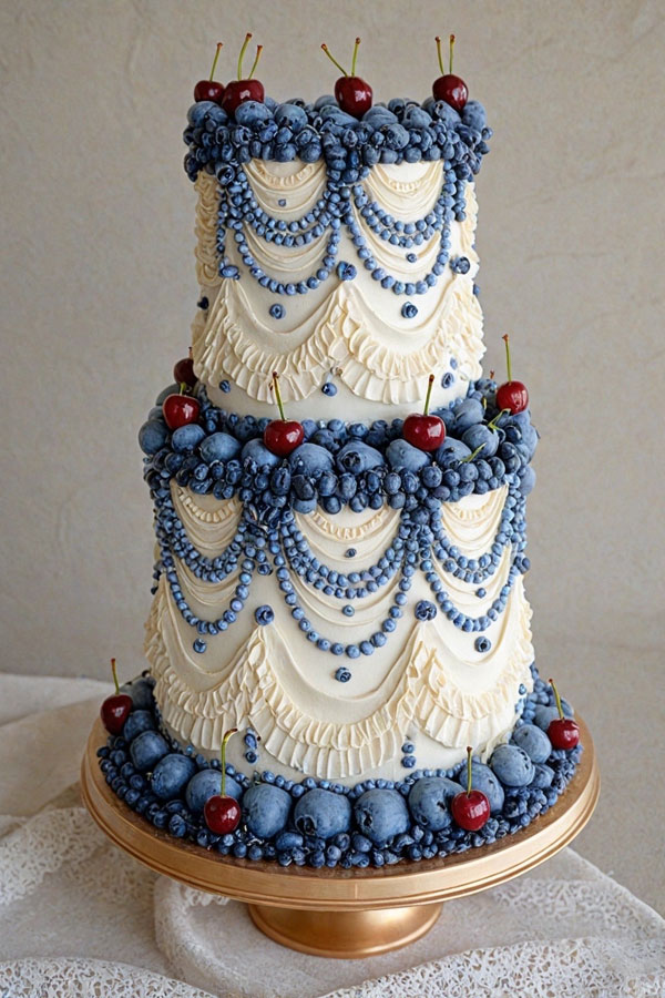 61 Exquisite Wedding Cakes for Every Style: Victorian Blueberry and Cherry Delight Cake