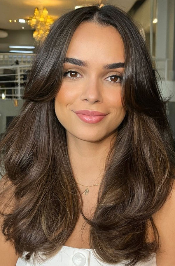 60 Cute Layered Hairstyles For Long Hair : Brunette Long Layers with a Center Part