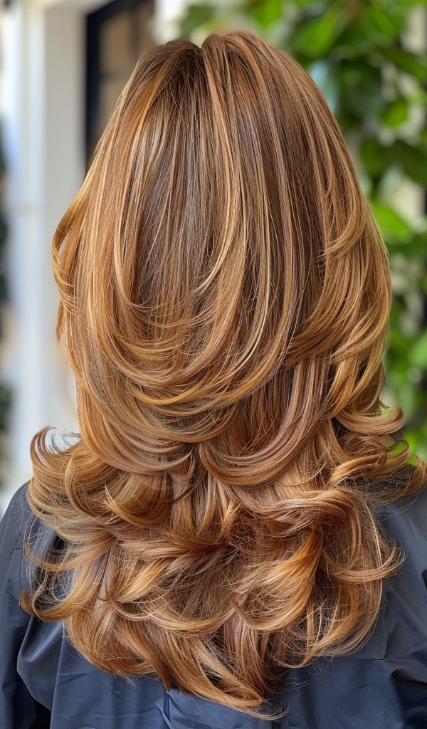 Golden Caramel Layers, Long Butterfly Layered Haircut