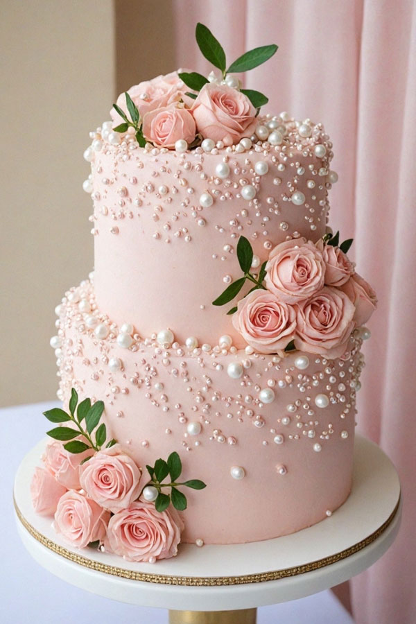 Blush Pink Pearl Cake, wedding cake, wedding cake trends, wedding cake inspiration