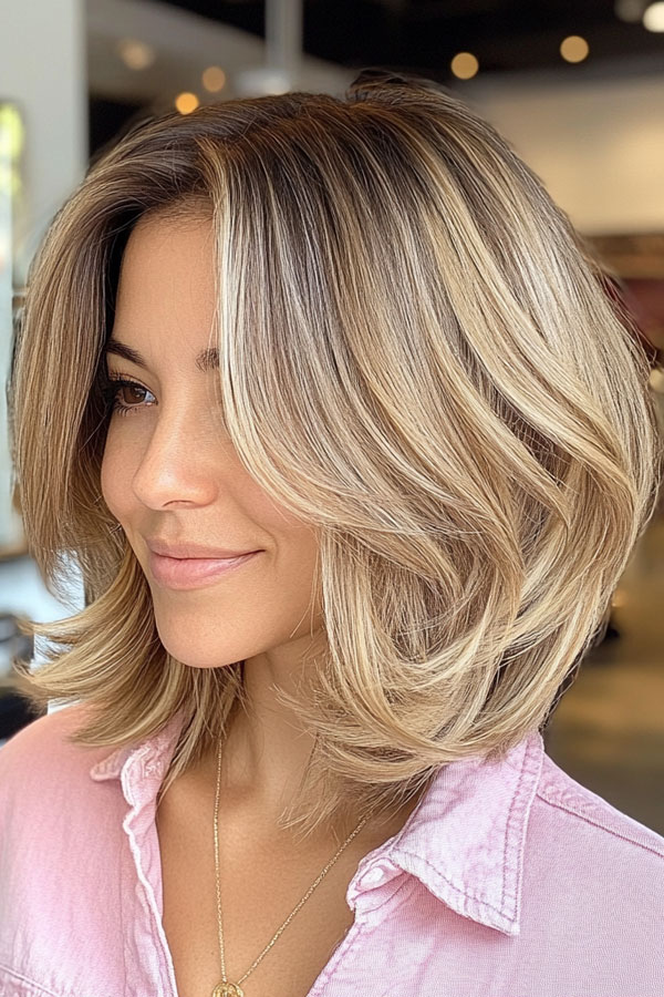 45 Chic Layered Bob Haircuts : Icy Blonde Glam Bob