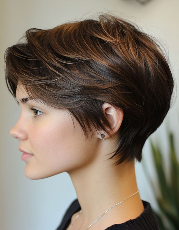 Polished Pixie with Side-Swept Layers, Cute Short Hairstyle, short haircut