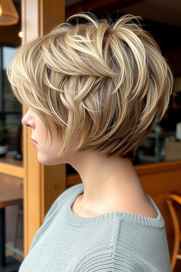 Golden Layered Bob Pixie, Pixie Haircut for Modern women