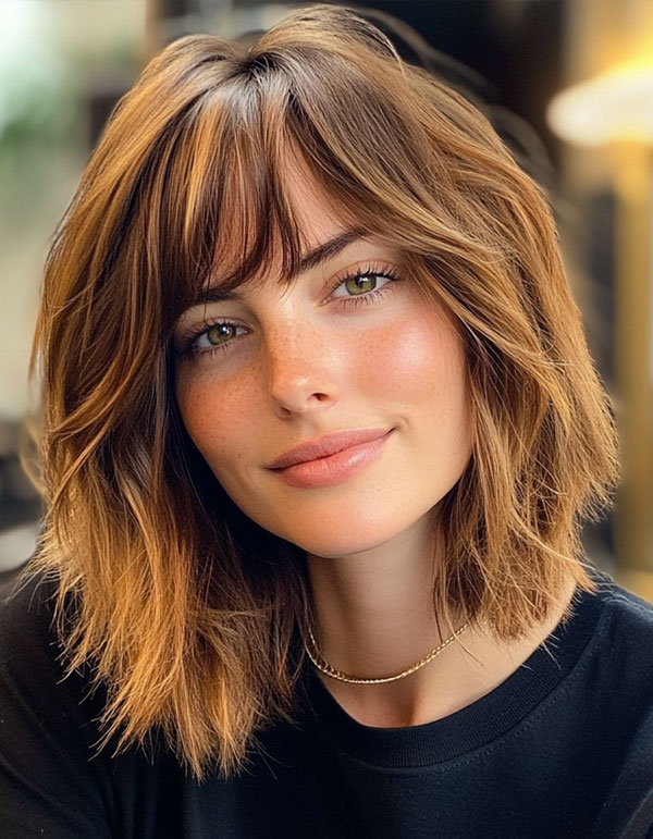 Sun-Kissed Honey Brown Medium-Length Haircut