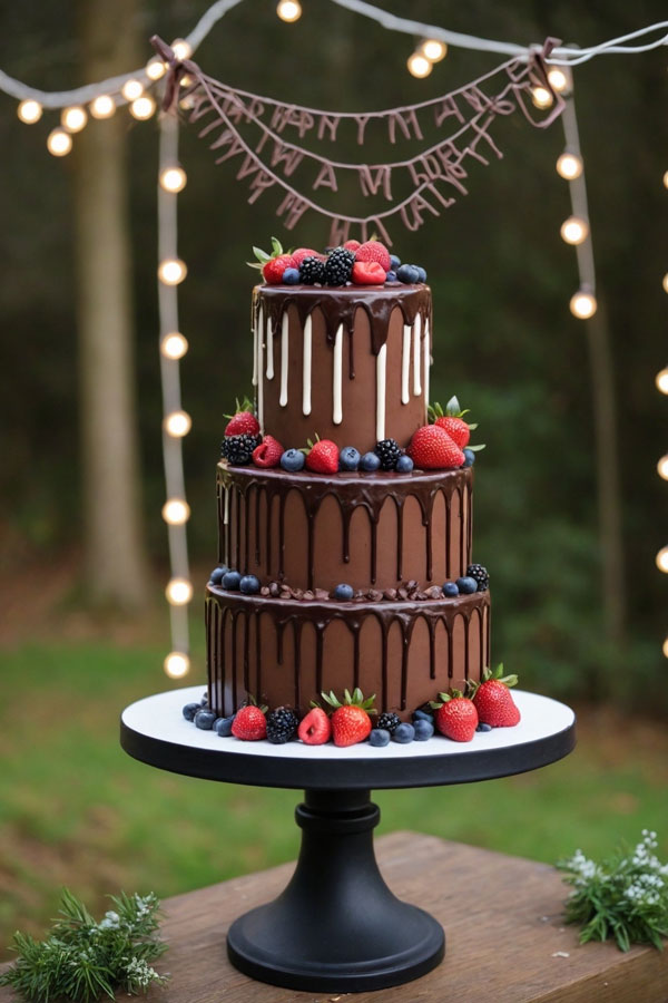 61 Exquisite Wedding Cakes for Every Style: Rustic Chocolate-Dripped Cake