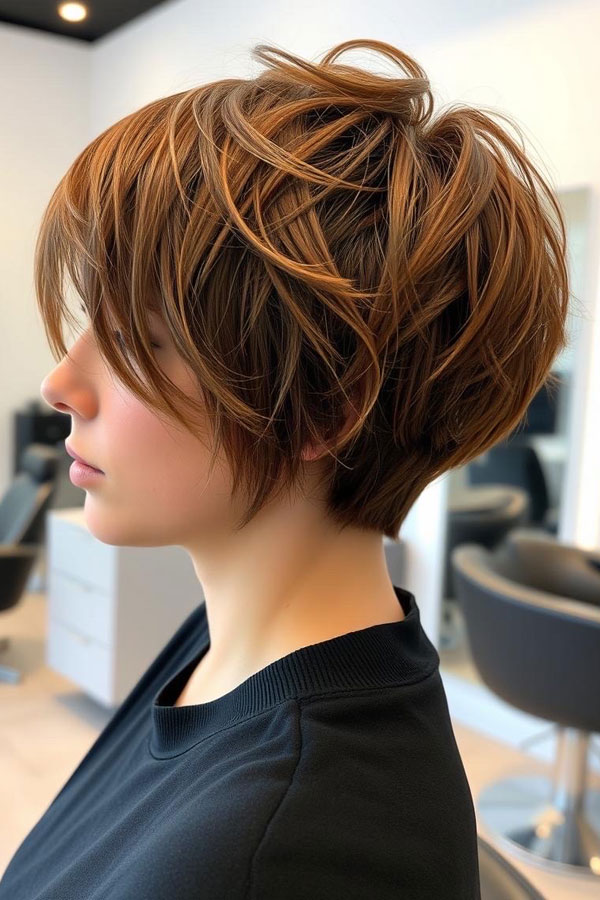 Chestnut Brown Textured Tousle Pixie, Pixie Haircut for Modern Women