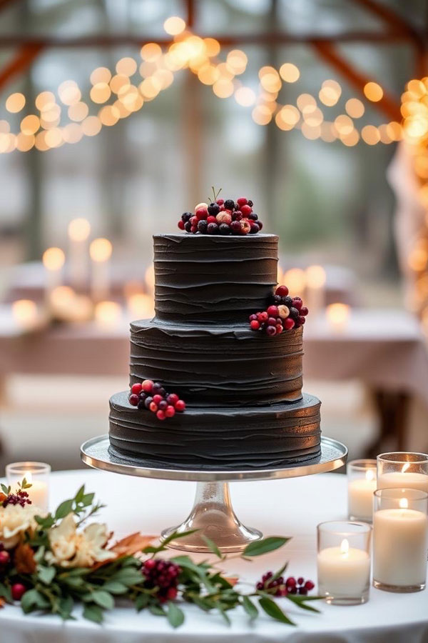 61 Exquisite Wedding Cakes for Every Style: Midnight Forest Elegance Cake