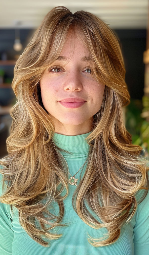 30 Long Butterfly Layered Haircuts : Golden Honey Layers