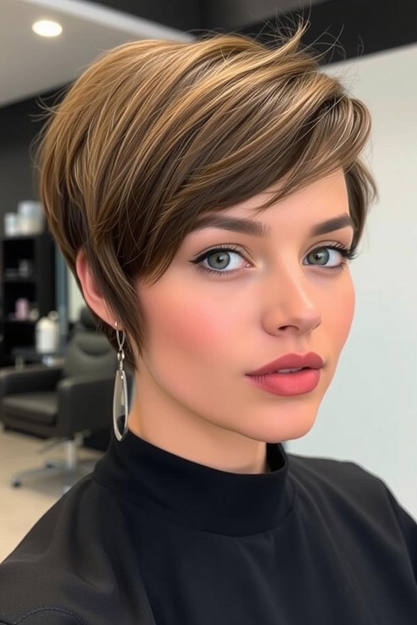 Sleek Side-Parted Pixie, Pixie Haircut for Modern Women