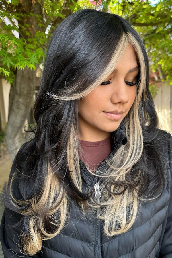 60 Cute Layered Hairstyles For Long Hair : Long Layers with Blonde Moneypiece