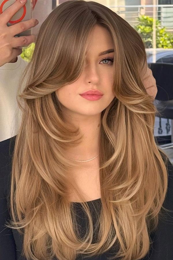 60 Cute Layered Hairstyles For Long Hair : Sandy Blonde with Face Framing Layers