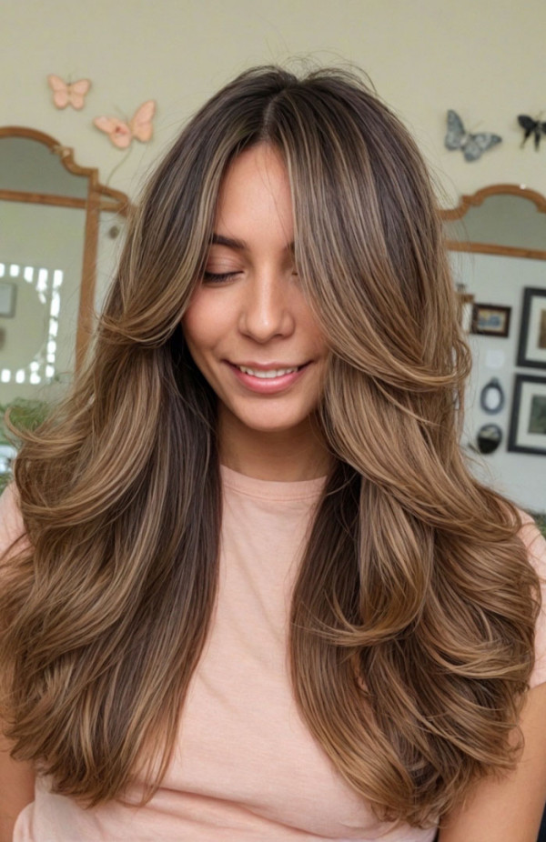 60 Cute Layered Hairstyles For Long Hair : Sun-Kissed Brunette Cascading Layers