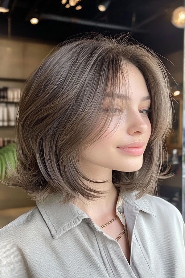 45 Chic Layered Bob Haircuts : Sophisticated Ash Brown Bob