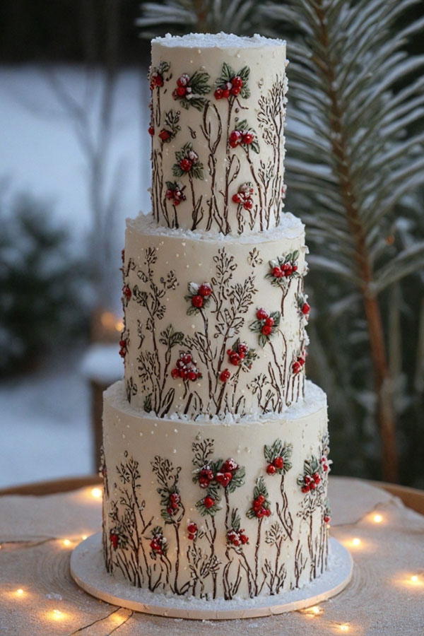 61 Exquisite Wedding Cakes for Every Style: Winter Woodland Cake