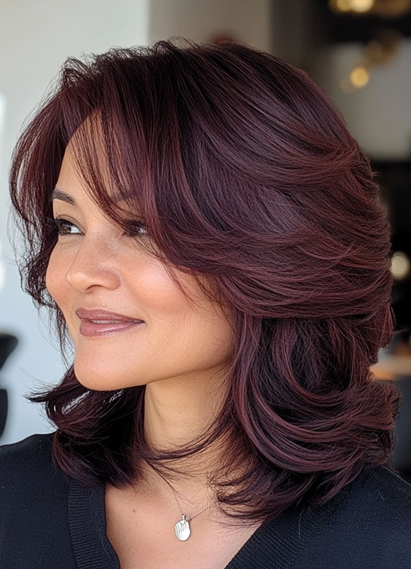 Rich Burgundy Layers, Layered Haircuts for Women Over 40