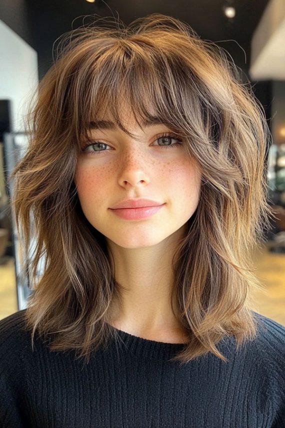 40 Trendsetting Tousled Layers : Brunette Textured Shag Layers