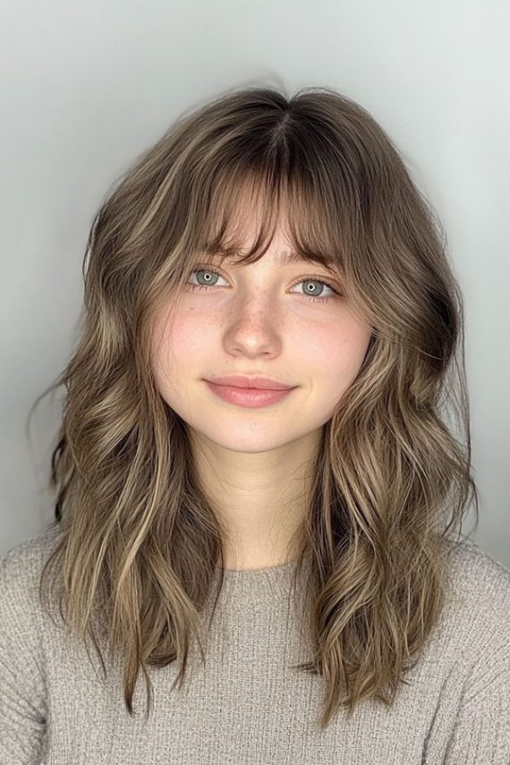 40 Trendsetting Tousled Layers : Natural Brunette Layers with Wispy Bangs