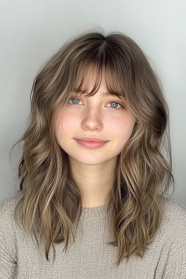 Natural Brunette Layers with Wispy Bangs, Trendsetting Tousled Layers