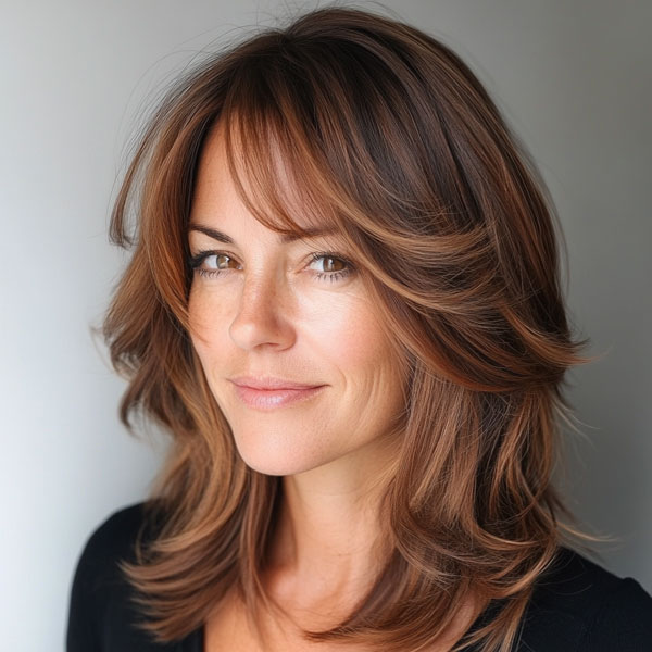 Soft Chestnut Layers, Layered Haircuts for Women Over 40