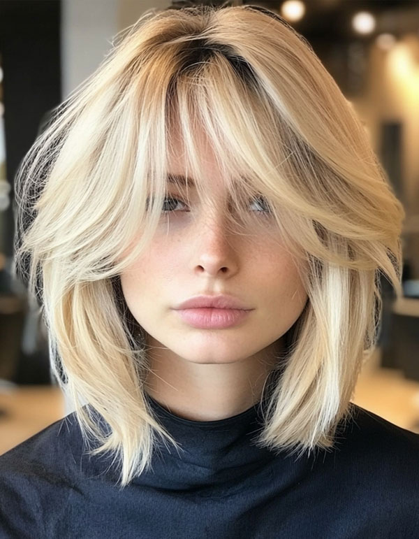 40 Trendsetting Tousled Layers : Modern Blonde Layered Cut with Curtain Bangs