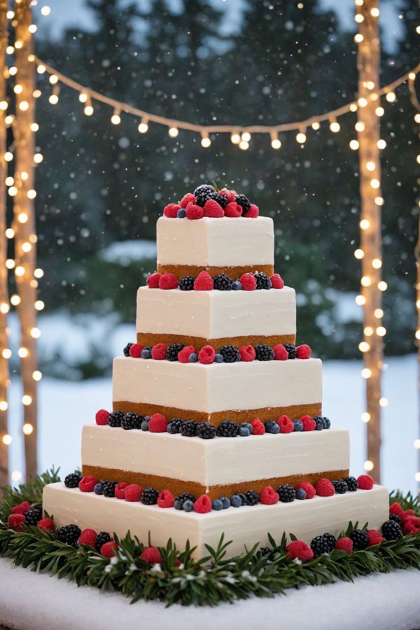 61 Exquisite Wedding Cakes for Every Style: Winter Berry Square Cake