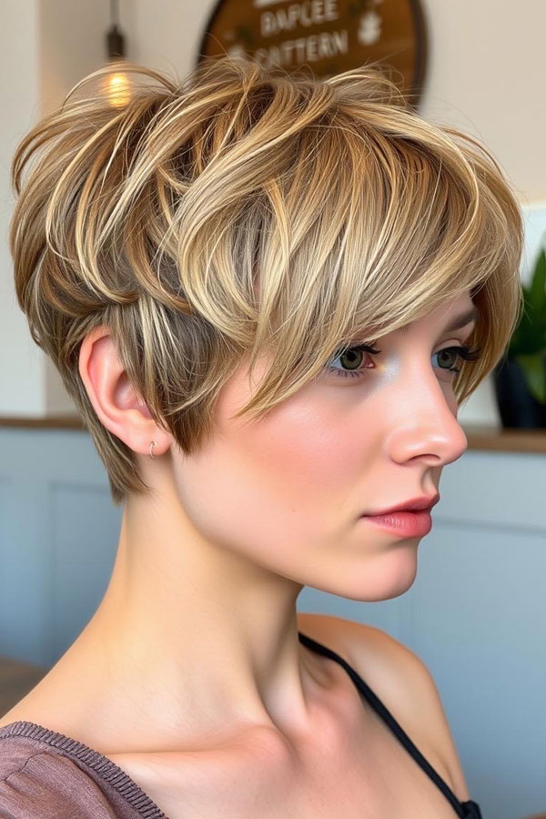 40 Pixie Haircuts for Modern Women : Golden Tousled Layered Pixie