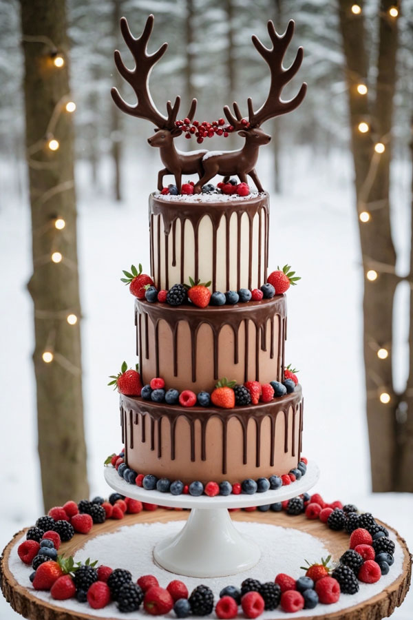 61 Exquisite Wedding Cakes for Every Style: Winter Woodland Reindeer Cake