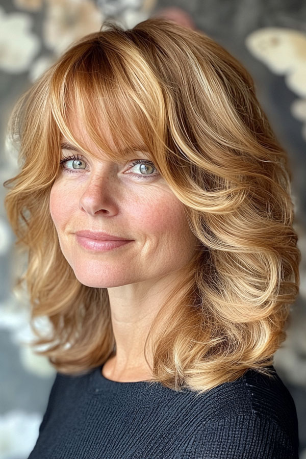 Golden Curled Layers, Layered Haircuts for Women Over 40