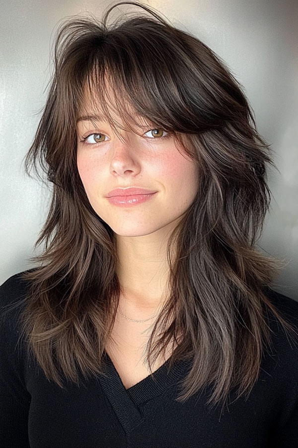 40 Trendsetting Tousled Layers : Medium-Length Textured Brunette Shag