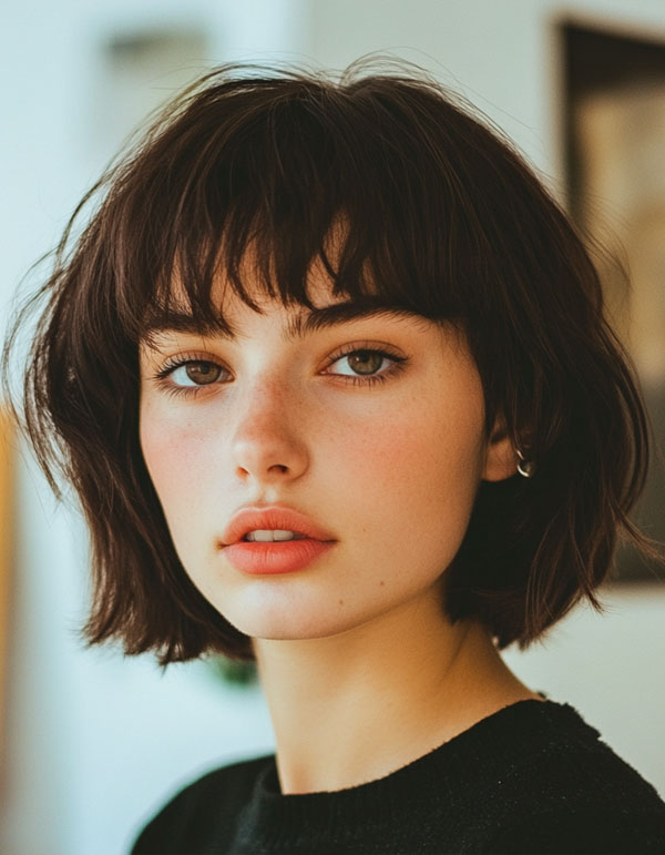 Classic French-Inspired Bob with Soft Bangs, Cute Short Hairstyle, short haircut