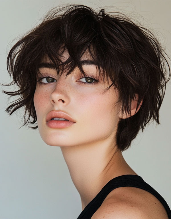 35 Cute Short Hairstyles to Rock : Windswept Shaggy Bob with Wispy Bangs