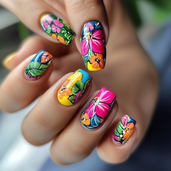 30 Summer Nail Trends to Try : Tropical Floral-Inspired Nails