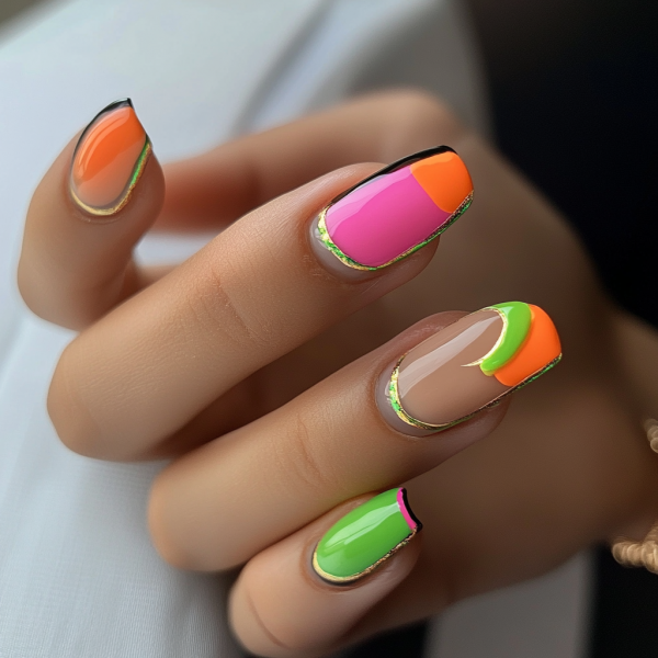 30 Summer Nail Trends to Try : Mix and Match Neon Nail Art