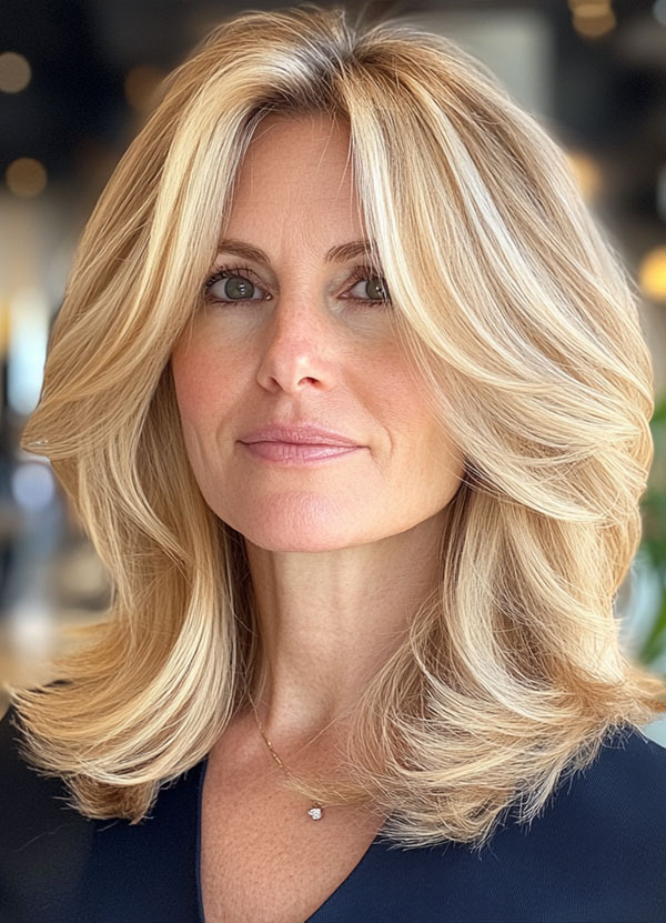 35 Layered Haircuts for Women Over 40 : Blonde Bombshell Layers