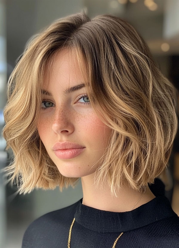 45 Chic Layered Bob Haircuts : Effortless Tousled Blunt Bob