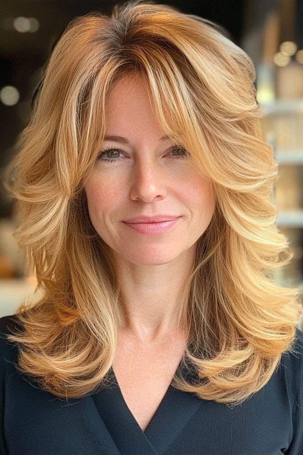 Golden Blonde Layered Volume, Layered Haircuts for Women Over 40