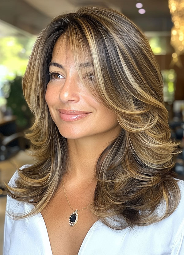 35 Layered Haircuts for Women Over 40 : Golden Bronde Layers