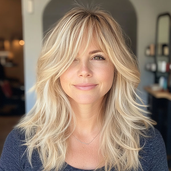 35 Layered Haircuts for Women Over 40 : Tousled Blonde Layers