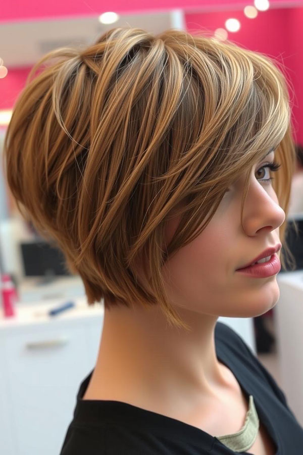 40 Pixie Haircuts for Modern Women : Layered Honey Bob Pixie