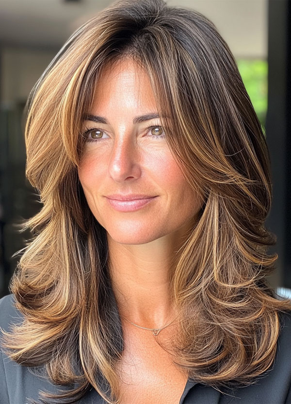 35 Layered Haircuts for Women Over 40 : Bronze Layered Waves