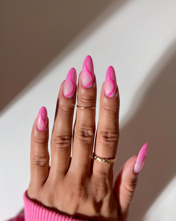 Ombre Pink Nails and Pink Waves