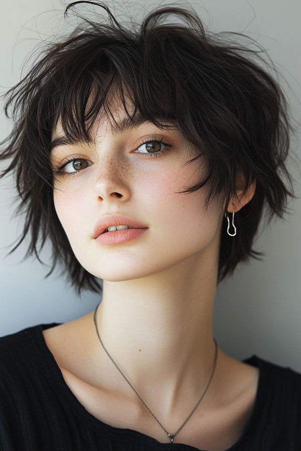 35 Cute Short Hairstyles to Rock : Messy Layered Shag with Wispy Bangs