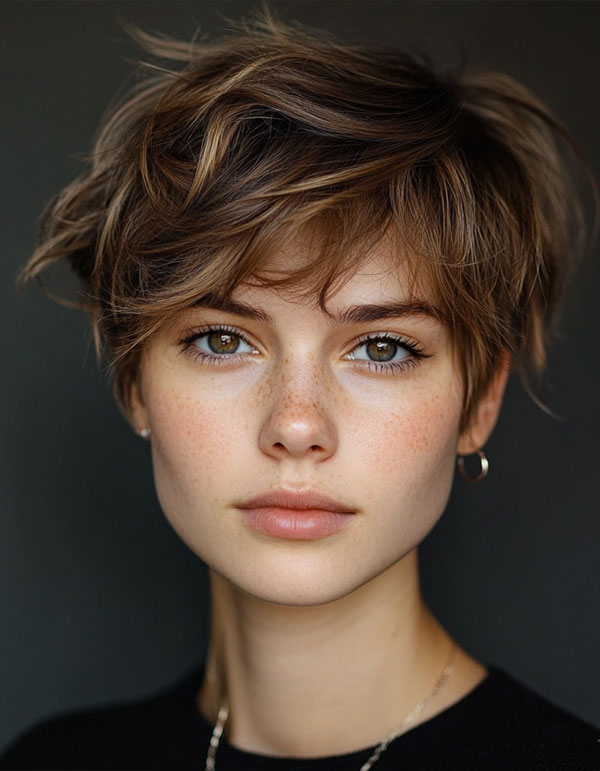 35 Cute Short Hairstyles to Rock : Textured Pixie Cut with Soft Highlights