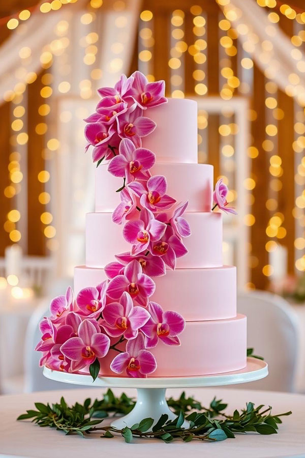 61 Exquisite Wedding Cakes for Every Style: Radiant Orchid Cascade