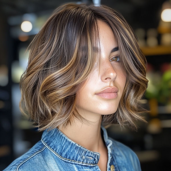 45 Chic Layered Bob Haircuts : Sunlit Wavy Lob