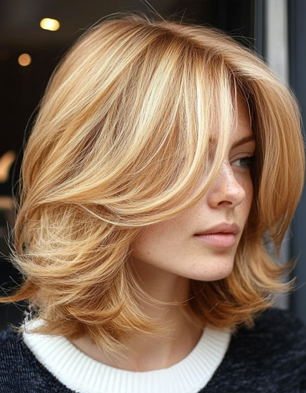 Layered Bob Haircut, Golden Blonde Layered Lob