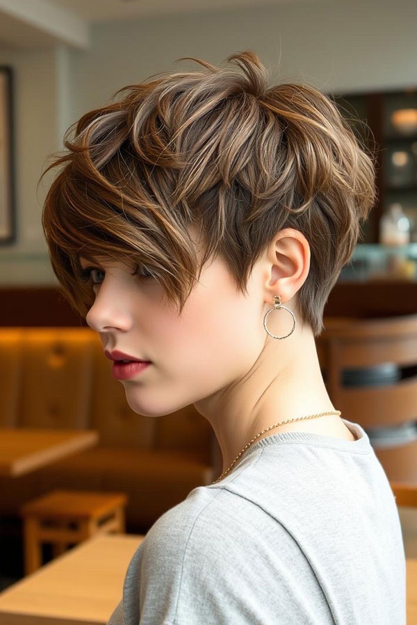 40 Pixie Haircuts for Modern Women : Tousled Brunette Pixie